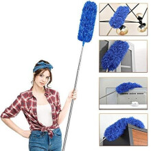 Feather Duster Extendable with Stainless Steel Extension Pole, 100 Inches Extra Long Telescopic Dusters, Cobweb Duster with Bendable Head for Cleani