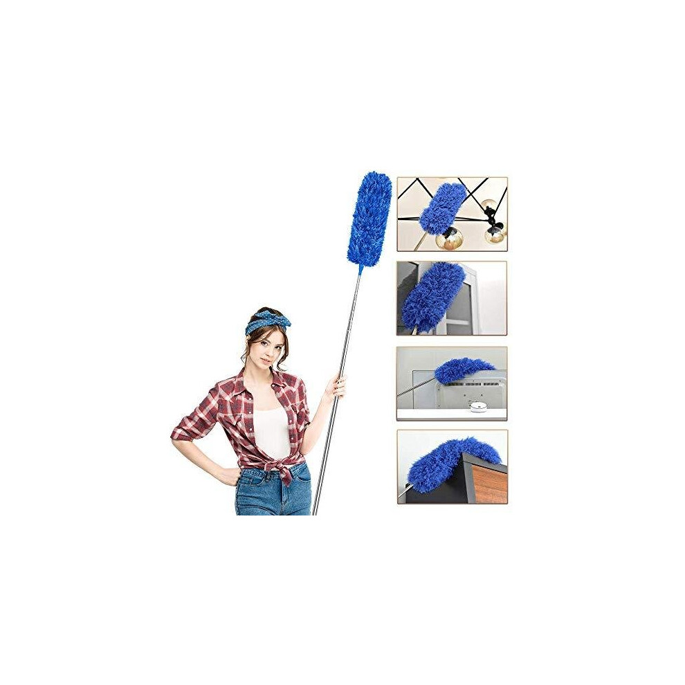 Kelursien Feather Duster Extendable With Stainless Steel Extension Pole, 100 Inches Extra Long Telescopic Dusters, Cobweb Duster With Bendable Head For Cleani