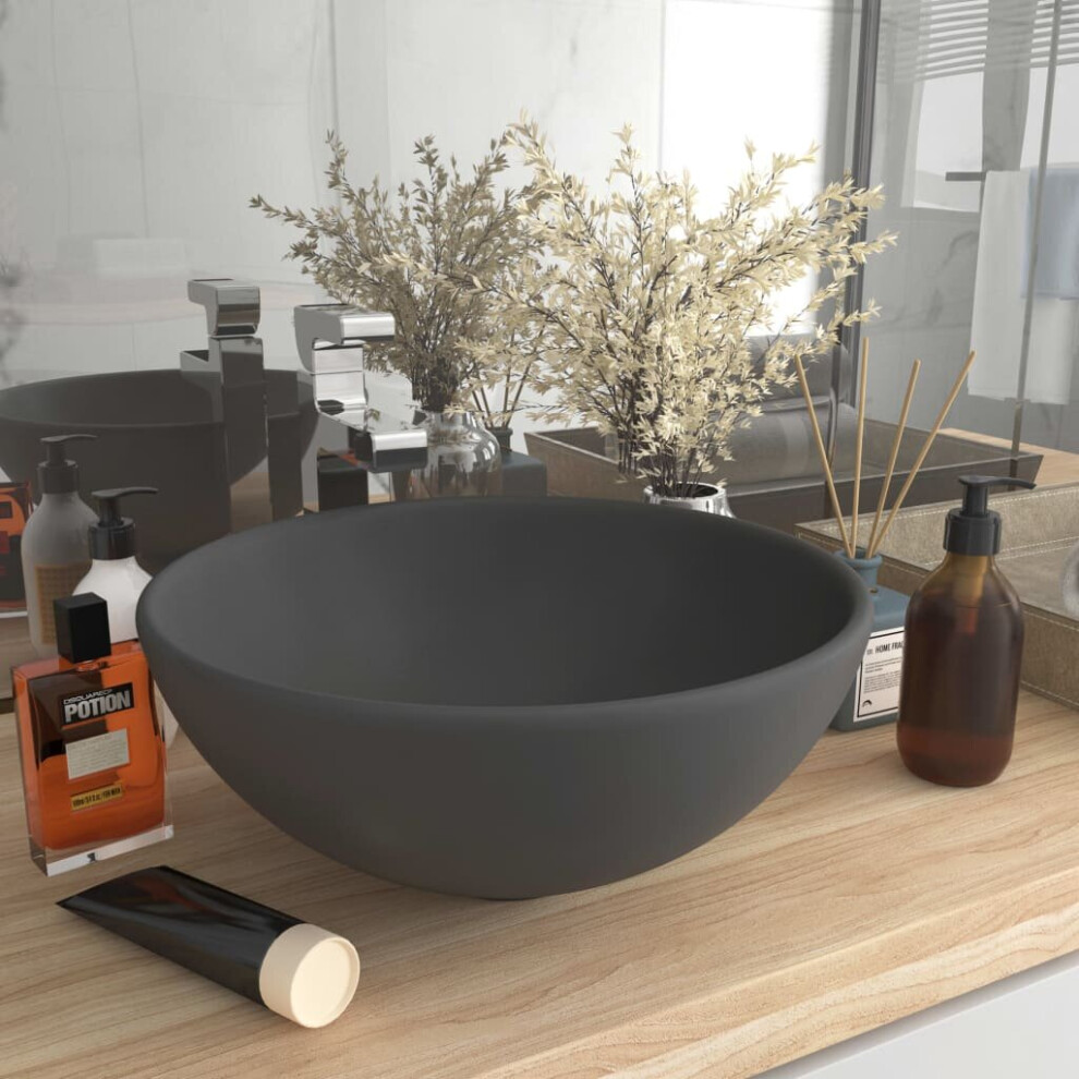 vidaXL Luxury Bathroom Basin Round Matt Dark Grey Ceramic Vanity Wash Sink