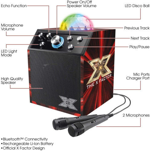 The X Factor Karaoke Machine Disco Cube Speaker with Bluetooth, Black 2
