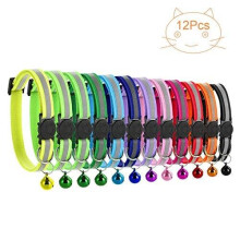 12 PACK Reflexné mačacie obojky Bezpečnostná rýchloupínacia pracka so zvončekom - Pet Cat Kitten Collar Adjustable 19-32cm