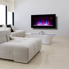 TruFlame Wall Mounted Flat Glass Electric Fire with Pebble and Log Effect with 7 Colour LED Sides and Flames