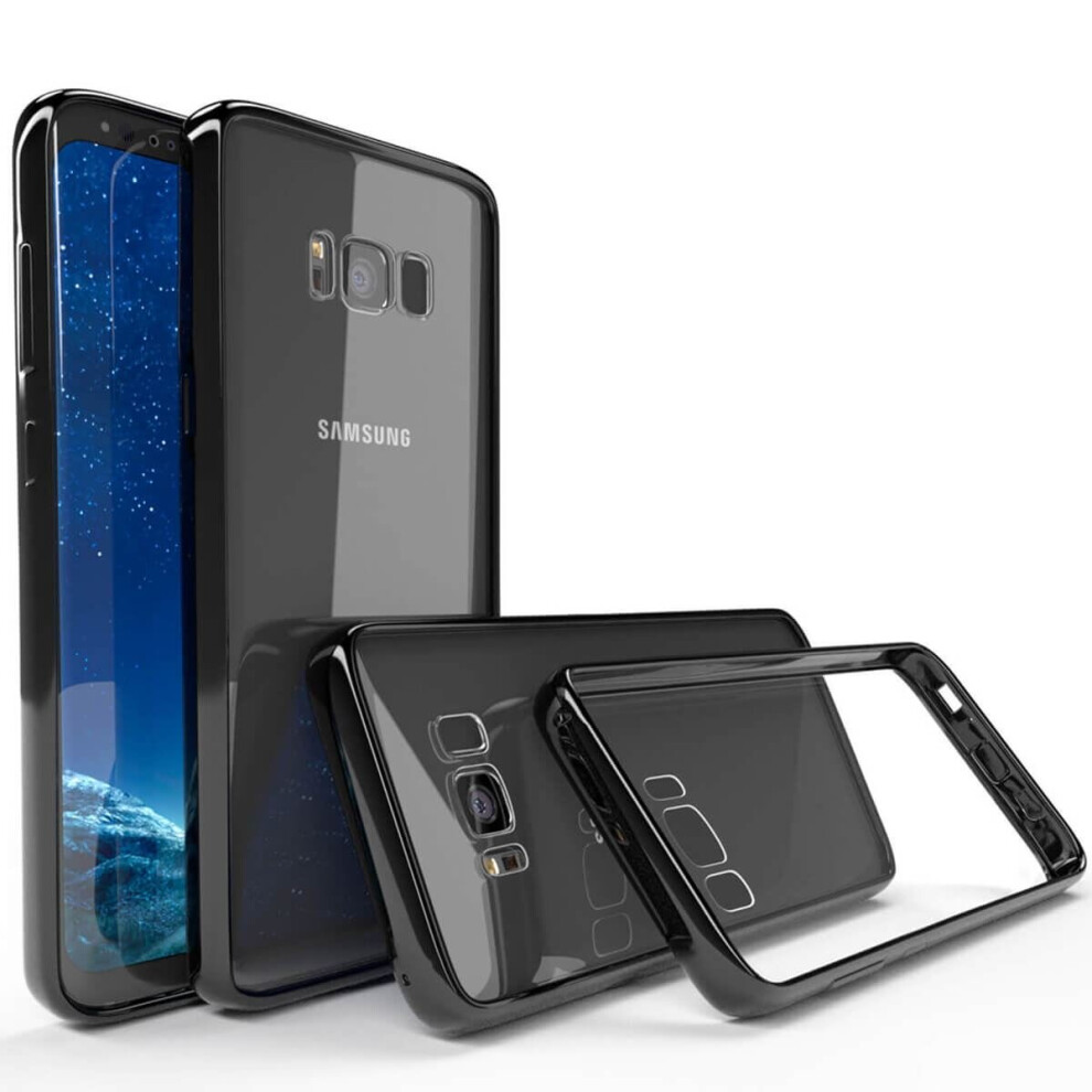 (, For Samsung Galaxy S9+) Shockproof Tpu Bumper Case Gel Cover Tempered Glass Screen Protector For Samsung Black 5056422854092