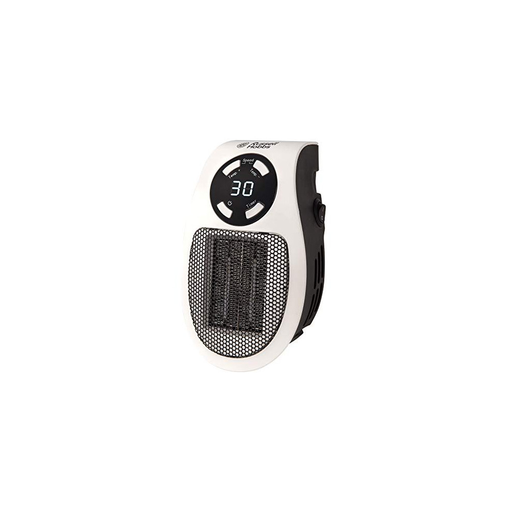 Russell Hobbs RHPH2001 500W Ceramic Plug Heater, Adjustable thermostat, 12 Hour Timer & LED Display, 2 Fan Speeds
