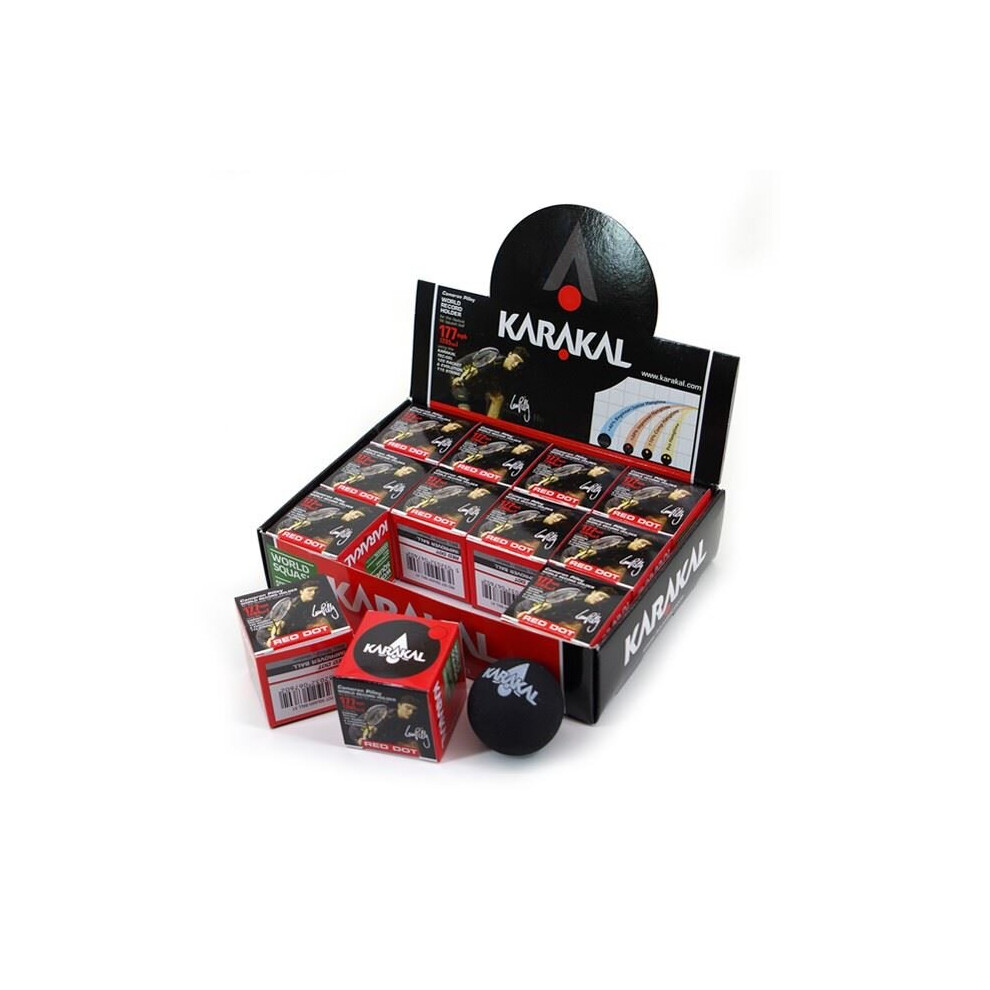 Karakal Red Dot Medium Speed Intermediate Skill Black Squash Balls - Box of 12