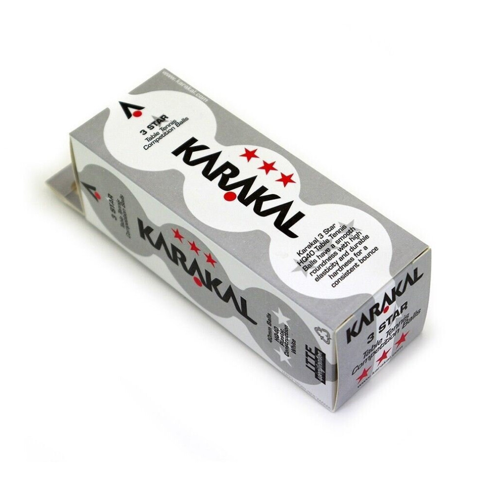 Karakal 3 Star Table Tennis 40mm Poly Tournament Balls Pack Of 3 - White