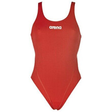 (Red, White, 30) Arena Solid Swim Tech High Women's Swimming Costume with Open Back