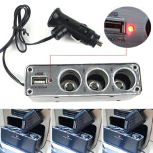 3 Way Multi Car Cigarette Socket Lighter Splitter Charger Power Adapter USB Port