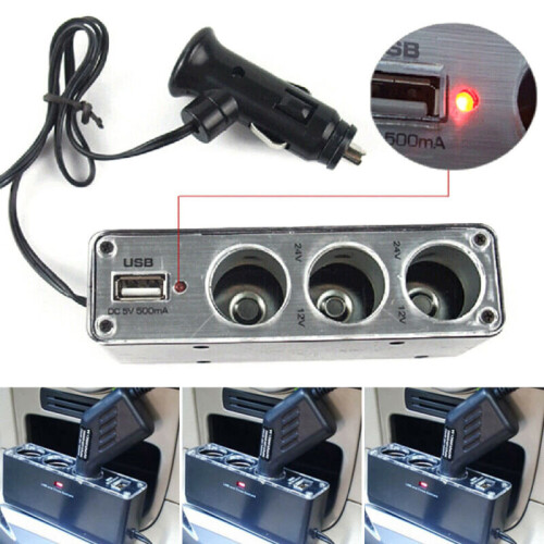 3 Way Multi Car Cigarette Socket Lighter Splitter Charger Power Adapter USB Port