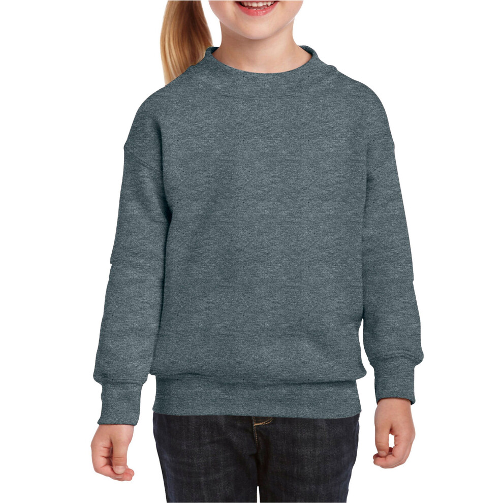 (Dark Heather, XS) Gildan Childrens Crewneck Sweatshirt