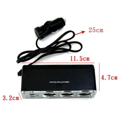 3 Way Multi Car Cigarette Socket Lighter Splitter Charger Power Adapter USB Port 2