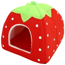 (Red, L) Soft Strawberry Pet Cat Dog Fleece Washable Igloo Bed Pyramid Kennel Soft House