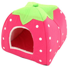 (Pink, S) Soft Strawberry Pet Cat Dog Fleece Washable Igloo Bed Pyramid Kennel Soft House