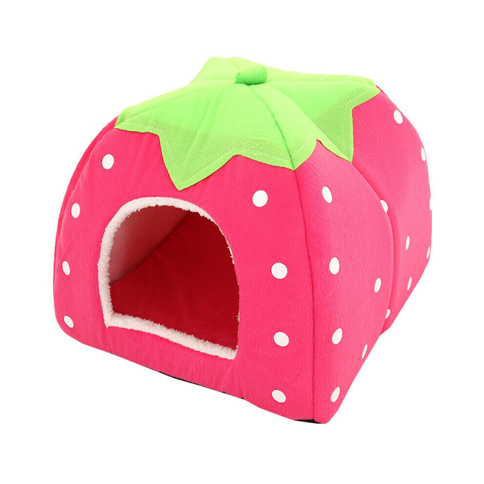 (, S) Soft Strawberry Pet Cat Dog Fleece Washable Igloo Bed Pyramid Kennel Soft House Pink