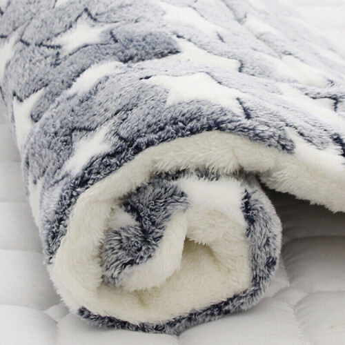 (Blue + White Star, 61*41cm) Puppy Pet Cat Dog Home Blanket Bed Mattress Kennel Washable Soft Crate Mat Warm