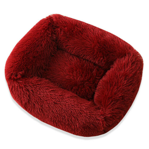 (Wine Red, L) Dog Cat Warm Bed Fluffy Washable Kitten Puppy Pet Cushion Calming Nest Mattress