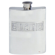 4oz Pewter Spirit Liquor Hip Flask - Kidney Shape with Golf Motif Panel