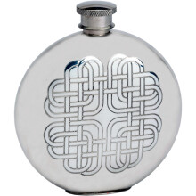 Pewter Round Flask Celtic Rope Design 6oz Screw Top Fine English Pewter