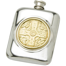Pewter Pocket Flask With Brass Celtic Disc Engravable Great Gift Screw Top