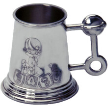 Christening Gift Children's Tankard Pewter Cup Baby Picture Rattle Handle