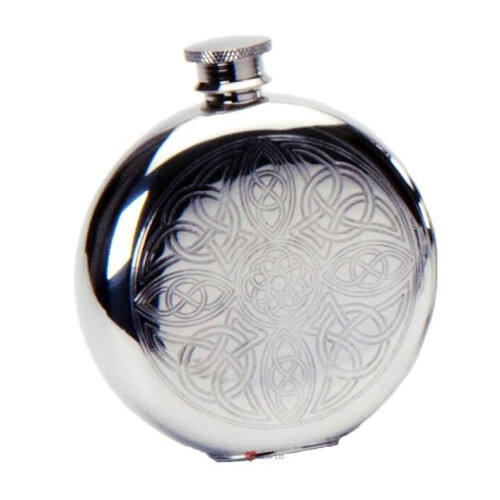 Pewter Round Flask Celtic Interlaced Design 6oz Engravable Screw Top Ideal Gift 2
