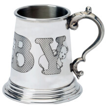 Child's Christening 1/4 pt Tankard Pewter Cup Baby And Teddy Engravable