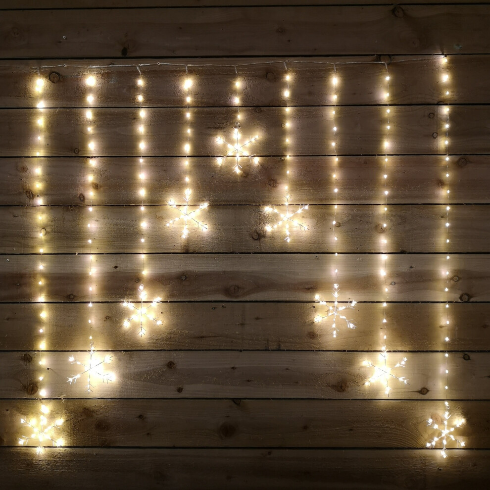 Premier 1.2x1.2M Pin Wire Curtain Snowflake Light with 303 Warm White LEDs