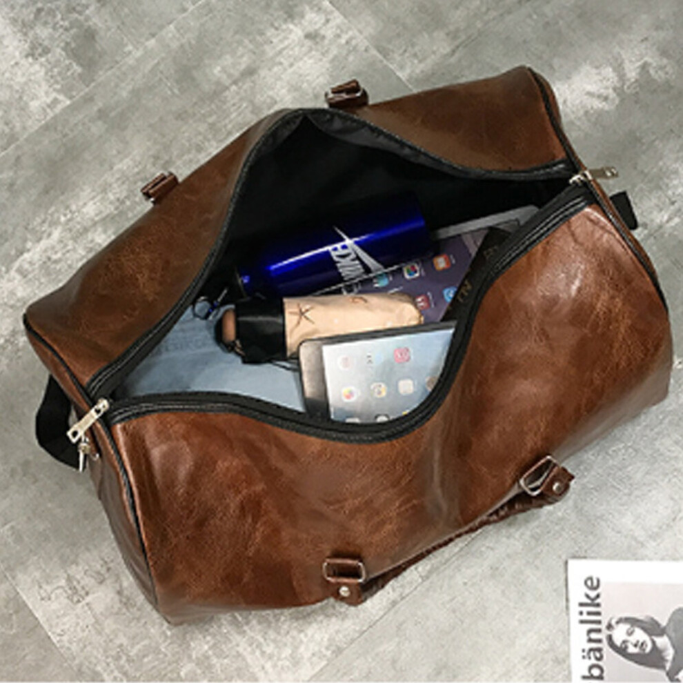 (Brown) Leather Duffle Large Bag Luggage Handbag Brown