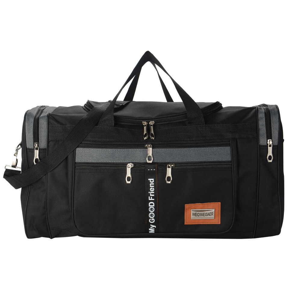 (Black) Sports Bag Gym Duffle Holdall Bag Cabin Barrel Bag