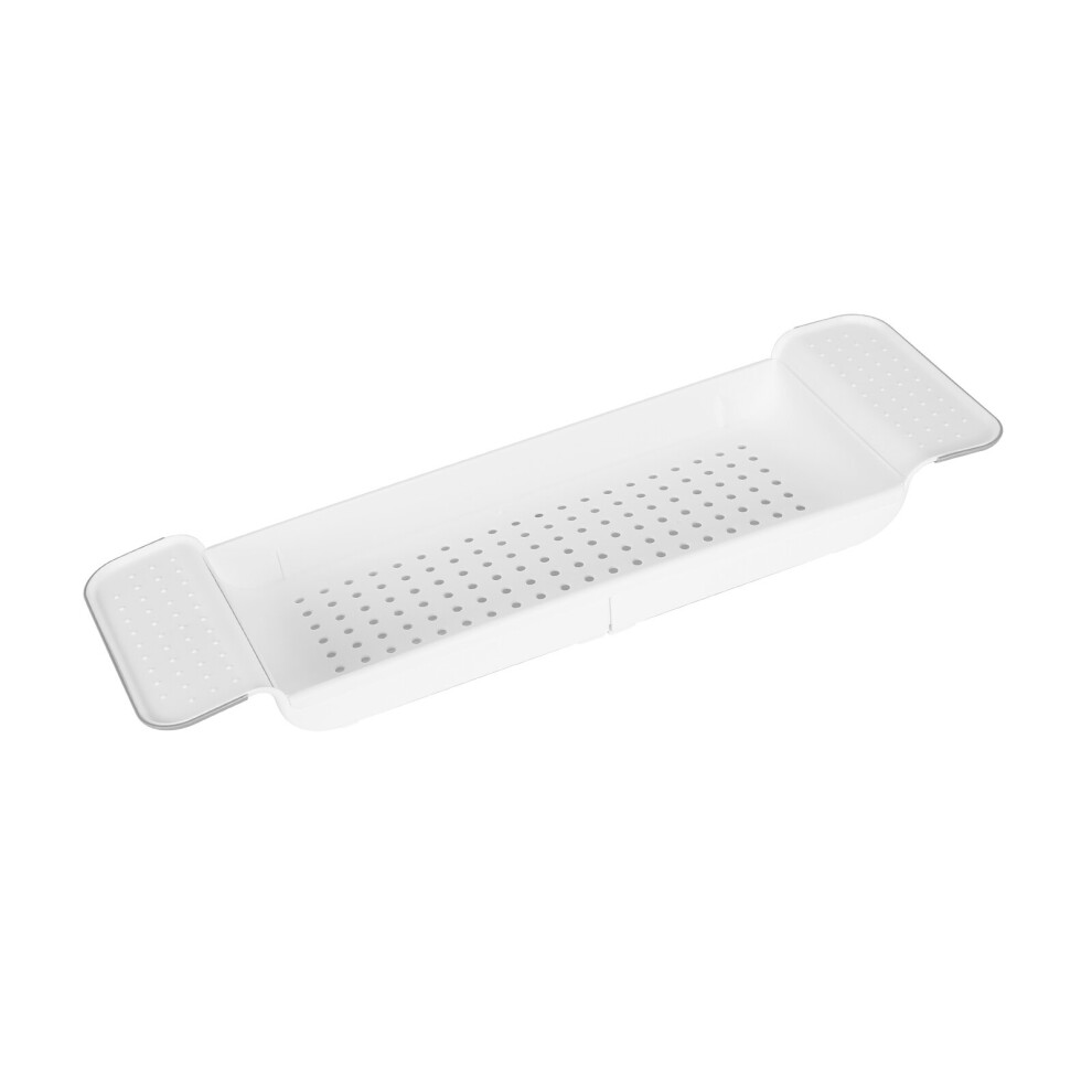 (White) Bath Rack Plastic Bathtub Shelf Extendable