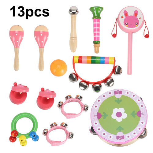 (Pink) Wooden Musical Rhythm Percussion Instruments Set 1