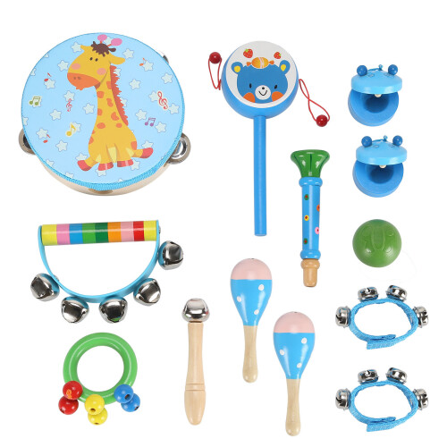 (Blue) Wooden Musical Rhythm Percussion Instruments Set 2