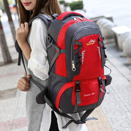 (Red) 60L Backpack Outdoor Travel Waterproof 1