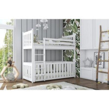 (White, Foam Mattress) Wooden Bunk Bed Cris with Cot Bed