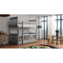 (Grey, Foam Mattress) Wooden Bunk Bed Cris with Cot Bed