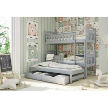(Grey, Foam/Bonnell Mattress) Wooden Bunk Bed Harriet with Trundle and Storage