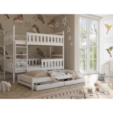 (White, No Mattress) Wooden Bunk Bed Kors with Trundle and Storage