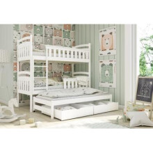 (White, Foam/Bonnell Mattress) Wooden Bunk Bed Harriet with Trundle and Storage