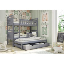(Graphite, No Mattress) Wooden Bunk Bed Harriet with Trundle and Storage