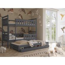 (Graphite, Foam/Bonnell Mattress) Wooden Bunk Bed Kors with Trundle and Storage