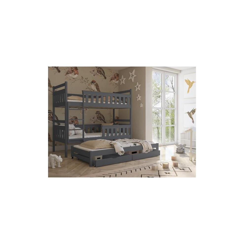 Arthauss (Graphite, Foam/Bonnell Mattress) Wooden Bunk Bed Kors With Trundle And Storage White