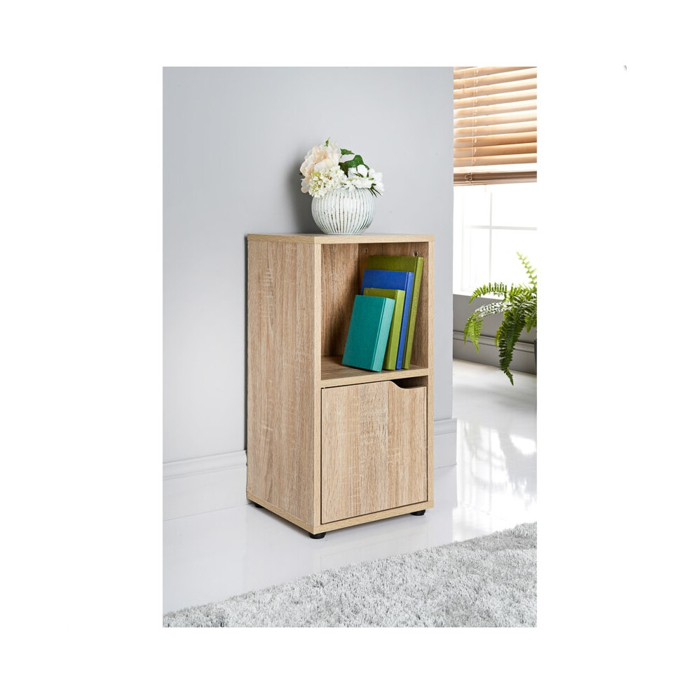 Oak 2 Cube Bookcase Shelving Unit 1 Door Bookcase-G-0127