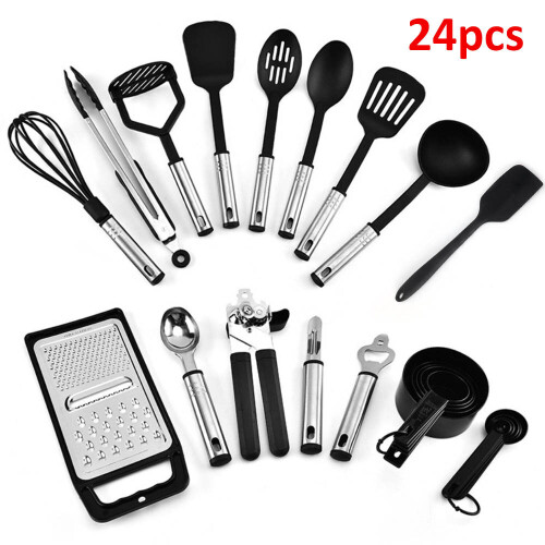 24Pcs Kitchen Silicone Cooking Set Non-stick Spatula Turner Black UK 1