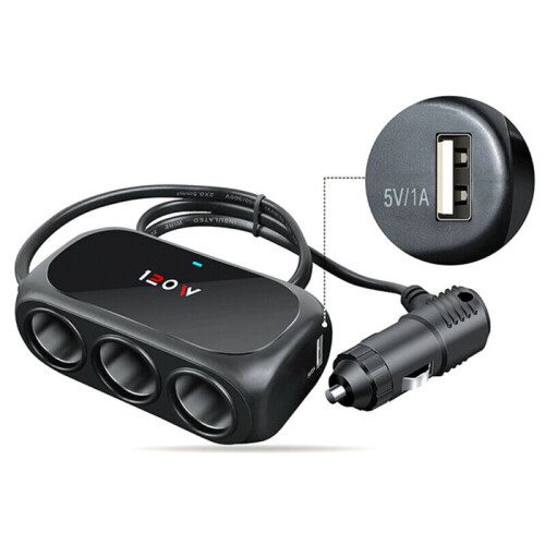 12V 3 Way Car Cigarette Lighter Socket Splitter USB Charger Power Adapter 2