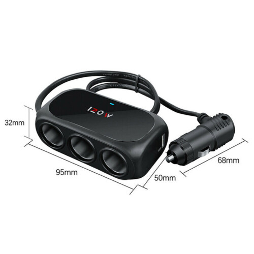 12V 3 Way Car Cigarette Lighter Socket Splitter USB Charger Power Adapter 1