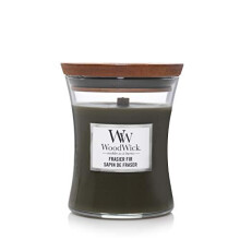 Woodwick Mellemstor timeglasduftlys Frasier Fir med knitrende veke Op til 60 timers brændetid