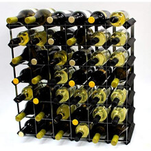 Classic 42 Bottle Black Stained Wood and galvanised Metal Wine Rack Ready Assembled