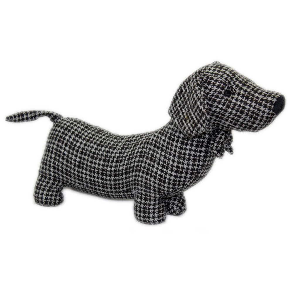 Carousel Herringbone Fabric Sausage Dog Doorstop 35Cm ~ Dachshund Puppy Dog Door Stop Black