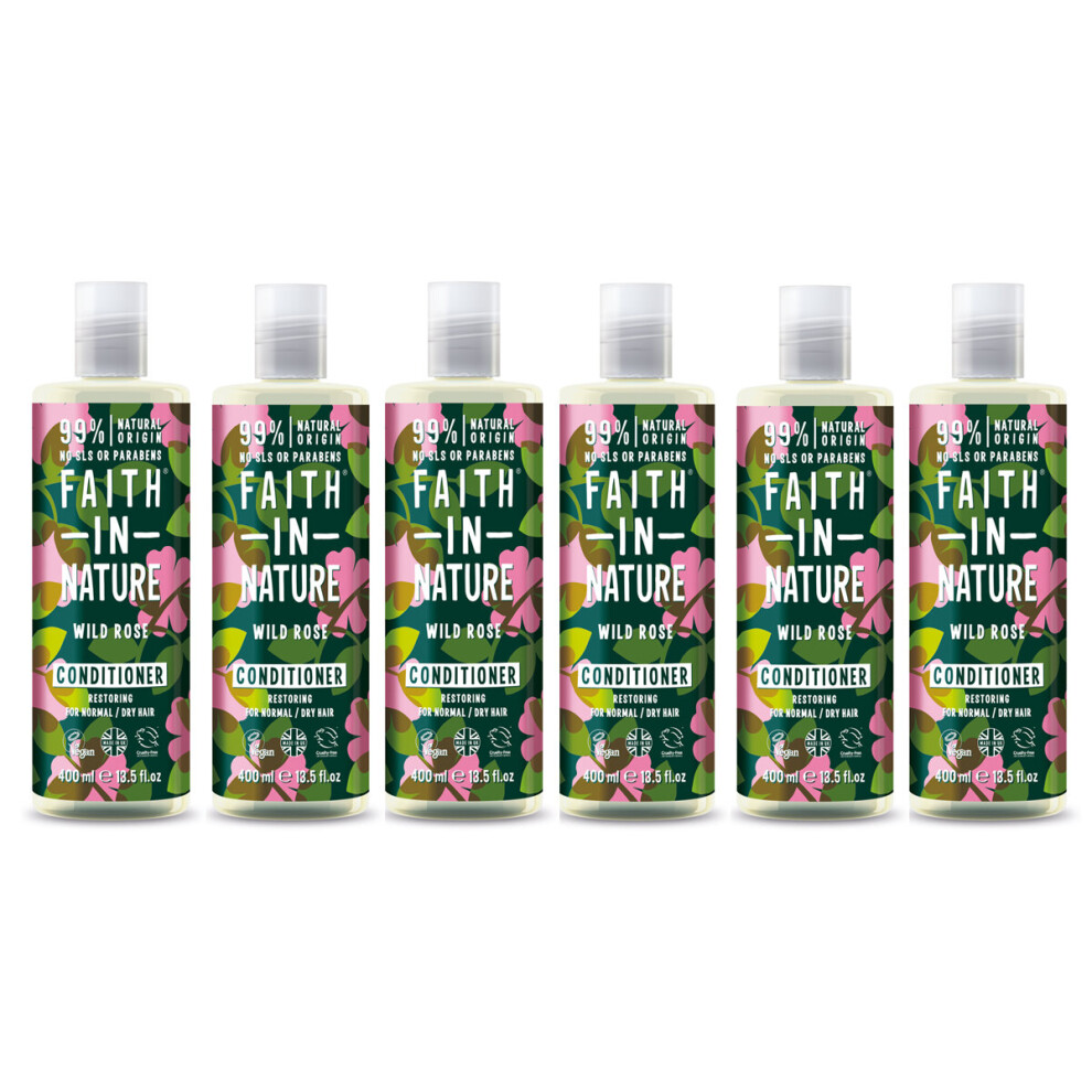 (Six Pack) Faith In Nature Wild Rose Restoring Conditioner For Normal and Dry Hair 400ml Trio