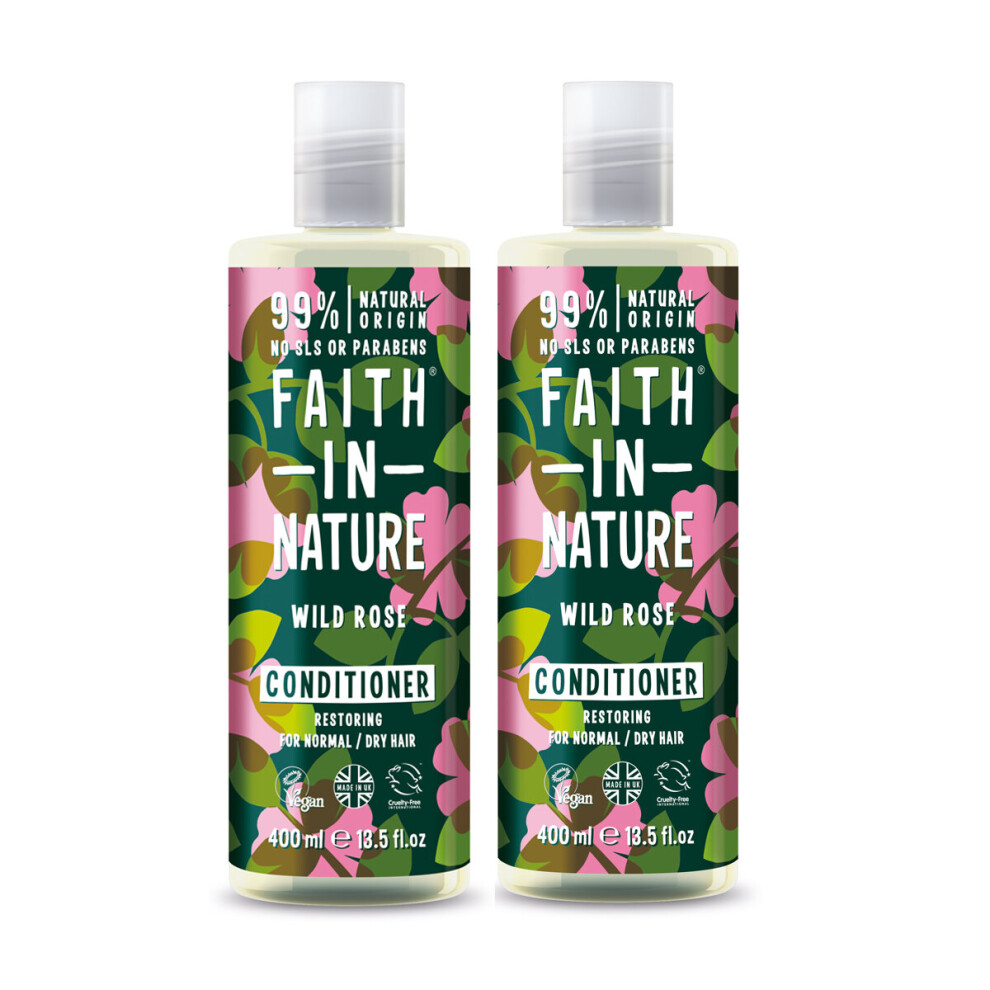 (Twin Pack) Faith In Nature Wild Rose Restoring Conditioner For Normal and Dry Hair 400ml Trio